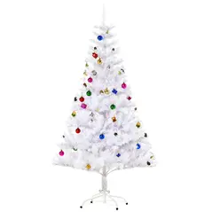 HOMCOM 5ft Snow Artificial Christmas Tree w/ Metal Stand Decorations Home Seasonal Elegant Faux White - 1