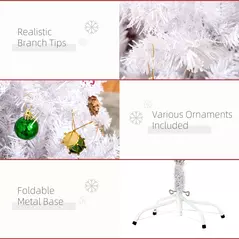 HOMCOM 5ft Snow Artificial Christmas Tree w/ Metal Stand Decorations Home Seasonal Elegant Faux White - 5