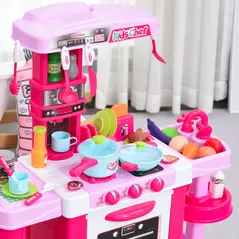 HOMCOM 38 Pcs Kids Children Kitchen Play Set w/ Realistic Sounds Lights Food Utensils Pots Pans Appliances Toy Game Pink - 8