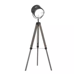 HOMCOM Floor Lamp with Adjustable Tripod for Living Room Bedroom, Vintage Spotlight Reading Lamp with Wood Legs, 115-155cm, Grey - 1