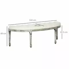 HOMCOM Half-Circle End Bench Ottoman Footstool Tufting Padded Seat Brushed Wood Base Antique Accents Home Seat Furniture Cream White and Light Wood Grain Leg - 3