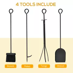 HOMCOM Steel Firewood Log Holder Indoor Outdoor Firewood Rack Fireplace Wood Storage Shelf with 4 Tools, Hooks, Scrolls, Rust-Resistant, Black, 75L x 30W x 60H cm - 4