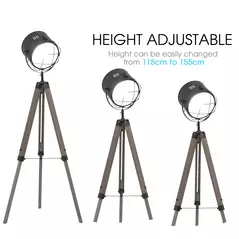 HOMCOM Floor Lamp with Adjustable Tripod for Living Room Bedroom, Vintage Spotlight Reading Lamp with Wood Legs, 115-155cm, Grey - 5