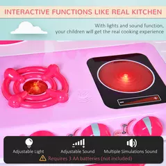 HOMCOM 38 Pcs Kids Children Kitchen Play Set w/ Realistic Sounds Lights Food Utensils Pots Pans Appliances Toy Game Pink - 4
