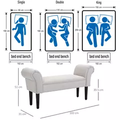 HOMCOM Small Bench, Upholstered Window Seat with Arms and Wooden Legs, Modern Shoe Bench for Entryway, Living Room, Bedroom, Greyish White - 5