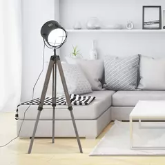 HOMCOM Floor Lamp with Adjustable Tripod for Living Room Bedroom, Vintage Spotlight Reading Lamp with Wood Legs, 115-155cm, Grey - 2