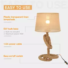 HOMCOM Nautical Style Table Lamp with Fabric Lampshade Metal Frame Power Switch, 48cm Home Desk Lamp Bedroom Living Room Study E27 Base, Beige - 6