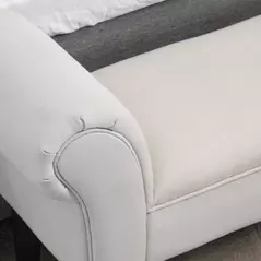 HOMCOM Small Bench, Upholstered Window Seat with Arms and Wooden Legs, Modern Shoe Bench for Entryway, Living Room, Bedroom, Greyish White - 9