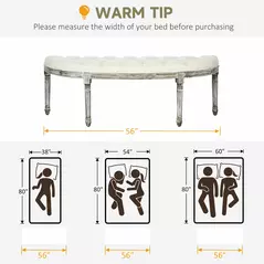 HOMCOM Half-Circle End Bench Ottoman Footstool Tufting Padded Seat Brushed Wood Base Antique Accents Home Seat Furniture Cream White and Light Wood Grain Leg - 7