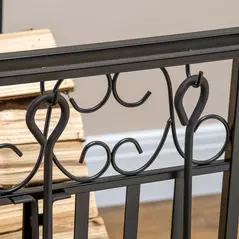 HOMCOM Steel Firewood Log Holder Indoor Outdoor Firewood Rack Fireplace Wood Storage Shelf with 4 Tools, Hooks, Scrolls, Rust-Resistant, Black, 75L x 30W x 60H cm - 9