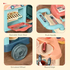HOMCOM 50 Pcs Kids Kitchen Play set Fast Food Trolley Cart Pretend Playset Toys with Play Food Cashier Register Accessories Gift for Boys Girls Age 3-6 - 6