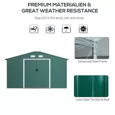 Outsunny 12.5ft Sliding Door Durable Steel Storage Shed with 4 Ventilation Outdoor, Green - 4