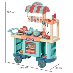 HOMCOM 50 Pcs Kids Kitchen Play set Fast Food Trolley Cart Pretend Playset Toys with Play Food Cashier Register Accessories Gift for Boys Girls Age 3-6 - 3
