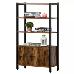 HOMCOM Industrial Bookshelf, Storage Cabinet with 3-Tier with Doors, for Home Office, Living Room Rustic Brown - 2