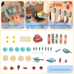 HOMCOM 50 Pcs Kids Kitchen Play set Fast Food Trolley Cart Pretend Playset Toys with Play Food Cashier Register Accessories Gift for Boys Girls Age 3-6 - 5