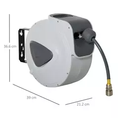 DURHAND Retractable Air Hose Reel 15m+ 140cm Hose Diameter 3/ 8" 9.5mm, Hose Connector 1/ 4" BSP, Wall Mount Auto Rewind Hose- Reel - 3