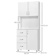 HOMCOM 183.5cm Free standing Kitchen Cupboard, Storage Cabinet with Doors and Sheleves, 3 drawers and Open Space, Adjustable Height Storage Unit, White - 3