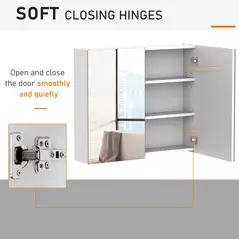 HOMCOM Bathroom Mirror Cabinet, 3-Tier Wall Mount Bathroom Storage Cabinet with Soft-Close Hinges and Adjustable Shelf, Double Door Cupboard, 70 x 15 x 60 cm, White - 7