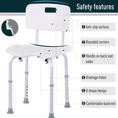 HOMCOM 8-Level Height Adjustable Bath Stool Spa Shower Chair Aluminum w/ Non-Slip Feet, Handle for the Pregnant, Old, Injured - 5