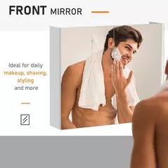 HOMCOM Bathroom Mirror Cabinet, 3-Tier Wall Mount Bathroom Storage Cabinet with Soft-Close Hinges and Adjustable Shelf, Double Door Cupboard, 70 x 15 x 60 cm, White - 6