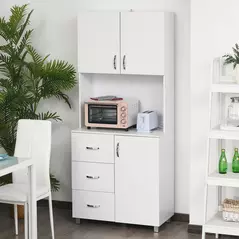 HOMCOM 183.5cm Free standing Kitchen Cupboard, Storage Cabinet with Doors and Sheleves, 3 drawers and Open Space, Adjustable Height Storage Unit, White - 1