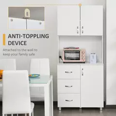 HOMCOM 183.5cm Free standing Kitchen Cupboard, Storage Cabinet with Doors and Sheleves, 3 drawers and Open Space, Adjustable Height Storage Unit, White - 7