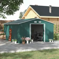 Outsunny 12.5ft Sliding Door Durable Steel Storage Shed with 4 Ventilation Outdoor, Green - 2