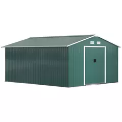 Outsunny 12.5ft Sliding Door Durable Steel Storage Shed with 4 Ventilation Outdoor, Green - 1