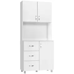 HOMCOM 183.5cm Free standing Kitchen Cupboard, Storage Cabinet with Doors and Sheleves, 3 drawers and Open Space, Adjustable Height Storage Unit, White - 2