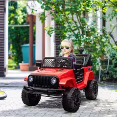 HOMCOM Kids Electric Ride On Car 12V Off Road Toy with Parental Remote Control 2 Motors Horn Lights Suspension Wheels for 3-6 Years Old Red - 2