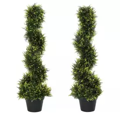 Outsunny 90cm/3FT Artificial Trees, Spiral Topiary Trees w/ Pot Set Of 2, Fake Indoor Greenery Plant Home Office Garden Decor Green - 1