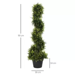 Outsunny 90cm/3FT Artificial Trees, Spiral Topiary Trees w/ Pot Set Of 2, Fake Indoor Greenery Plant Home Office Garden Decor Green - 3