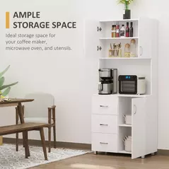 HOMCOM 183.5cm Free standing Kitchen Cupboard, Storage Cabinet with Doors and Sheleves, 3 drawers and Open Space, Adjustable Height Storage Unit, White - 4