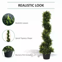 Outsunny 90cm/3FT Artificial Trees, Spiral Topiary Trees w/ Pot Set Of 2, Fake Indoor Greenery Plant Home Office Garden Decor Green - 4