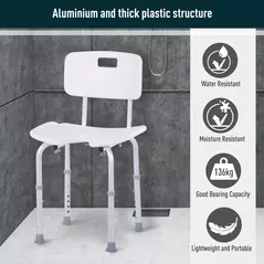 HOMCOM 8-Level Height Adjustable Bath Stool Spa Shower Chair Aluminum w/ Non-Slip Feet, Handle for the Pregnant, Old, Injured - 6