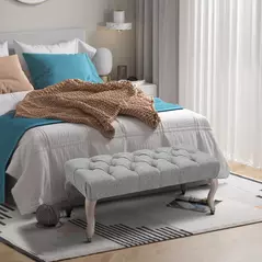 HOMCOM Tufted Upholstered Accent Bench Window Seat Bed End Stool Fabric Ottoman for Living Room, Bedroom, Hallway - 2