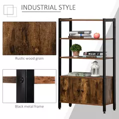 HOMCOM Industrial Bookshelf, Storage Cabinet with 3-Tier with Doors, for Home Office, Living Room Rustic Brown - 6