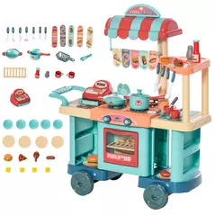 HOMCOM 50 Pcs Kids Kitchen Play set Fast Food Trolley Cart Pretend Playset Toys with Play Food Cashier Register Accessories Gift for Boys Girls Age 3-6 - 1