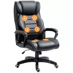 Vinsetto Office Chair with 6-Point Maaage, PU Desk Chair with Padded Seat and Armrest, Computer Chair with Tilt Function for Home, Black - 1