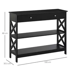 HOMCOM Console Table Side Desk w/ Shelves Drawers Open Top X Support Frame Living Room Hallway Home Office Furniture Black - 3
