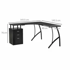 HOMCOM L-Shaped Computer Desk Table with Storage Drawer, Home Office Desk Corner Industrial Style Workstation for A4 Files 143.5 x 143.5 x 76cm, Black - 3