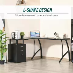 HOMCOM L-Shaped Computer Desk Table with Storage Drawer, Home Office Desk Corner Industrial Style Workstation for A4 Files 143.5 x 143.5 x 76cm, Black - 8