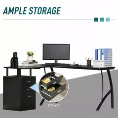 HOMCOM L-Shaped Computer Desk Table with Storage Drawer, Home Office Desk Corner Industrial Style Workstation for A4 Files 143.5 x 143.5 x 76cm, Black - 5
