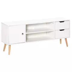 HOMCOM TV Stand for TVs up to 50", TV Console Cabinet with Open Storage Shelf and Drawers for Living Room, Entertainment Room and Bedroom, White - 1