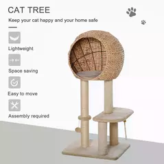 PawHut Cat Tree for Indoor Cats 100cm Kitten Climbing Tower Activity Center with Sisal Scratching Post Condo Perch Hanging Balls Teasing Rope Toy Cushion - 4