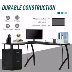 HOMCOM L-Shaped Computer Desk Table with Storage Drawer, Home Office Desk Corner Industrial Style Workstation for A4 Files 143.5 x 143.5 x 76cm, Black - 6