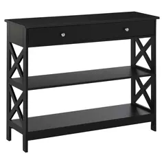 HOMCOM Console Table Side Desk w/ Shelves Drawers Open Top X Support Frame Living Room Hallway Home Office Furniture Black - 1