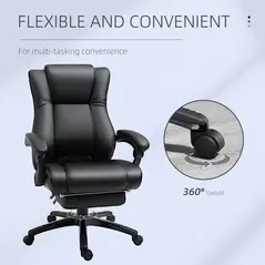 Vinsetto Executive Office Chair for Home, PU Leather Computer Chair, Swivel Desk Chair with Footrest, Wheels, Adjustable Height, Black - 6