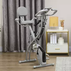 HOMCOM 2-in-1 Folding Exercise Bike with 8-Level Magnetic Resistance, Arm Resistance Band, Pulse Sensor, Grey - 2