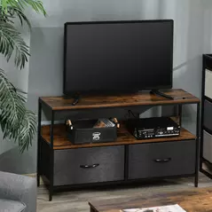 HOMCOM TV Stand Cabinet with 2 Foldable Drawers - Rustic Brown - 2